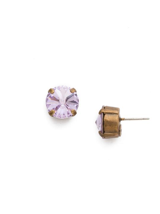 Sorrelli Round Crystal Stud Birthstone Earrings-Antique Gold