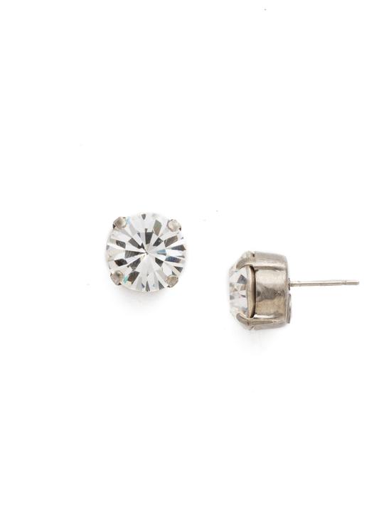 Sorrelli Round Crystal Stud Birthstone Earrings-Antique Silver