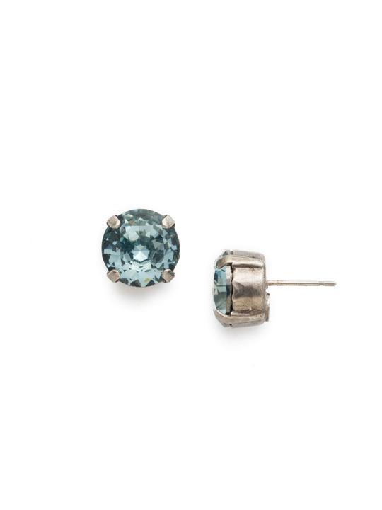 Sorrelli Round Crystal Stud Birthstone Earrings-Antique Silver