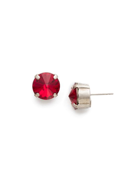 Sorrelli Round Crystal Stud Birthstone Earrings-Antique Silver