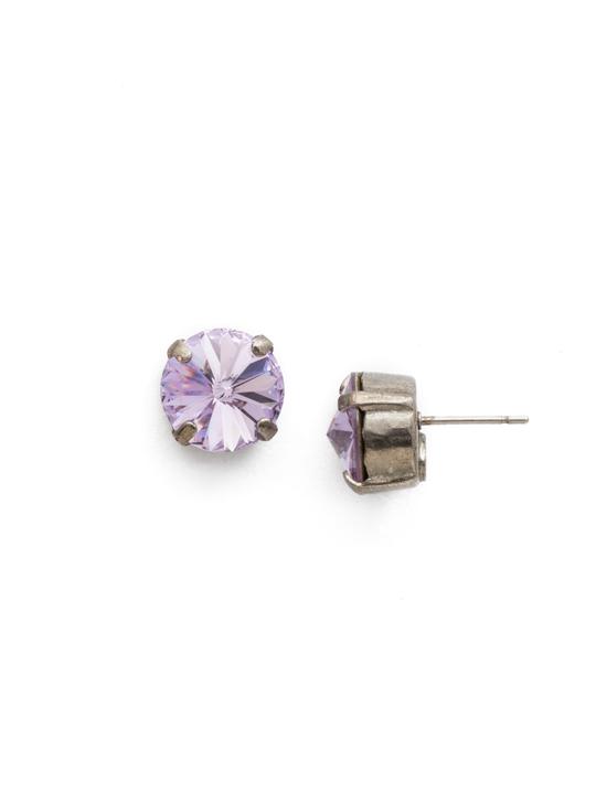 Sorrelli Round Crystal Stud Birthstone Earrings-Antique Silver