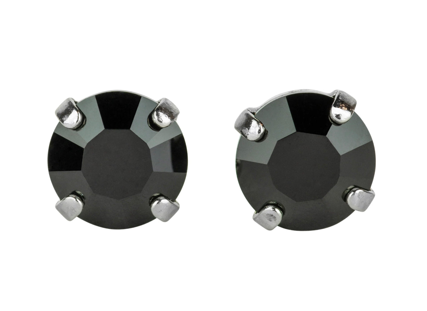 Mariana Antiqued Silver Plated Large Single Stone Post Earrings in "Jet Black”