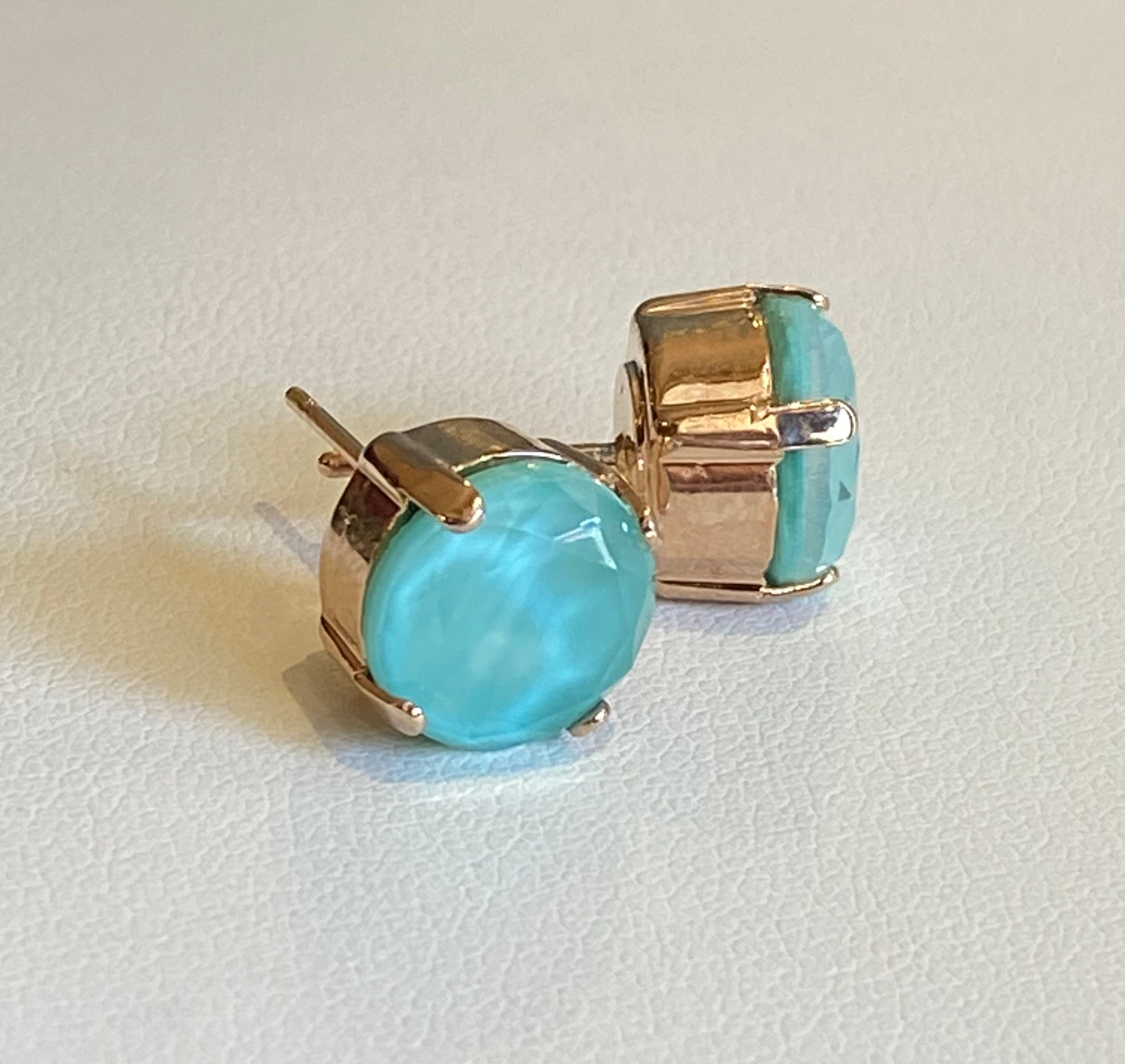 Mariana Rose Gold Plated Single Stone Post Earrings in Light Aqua