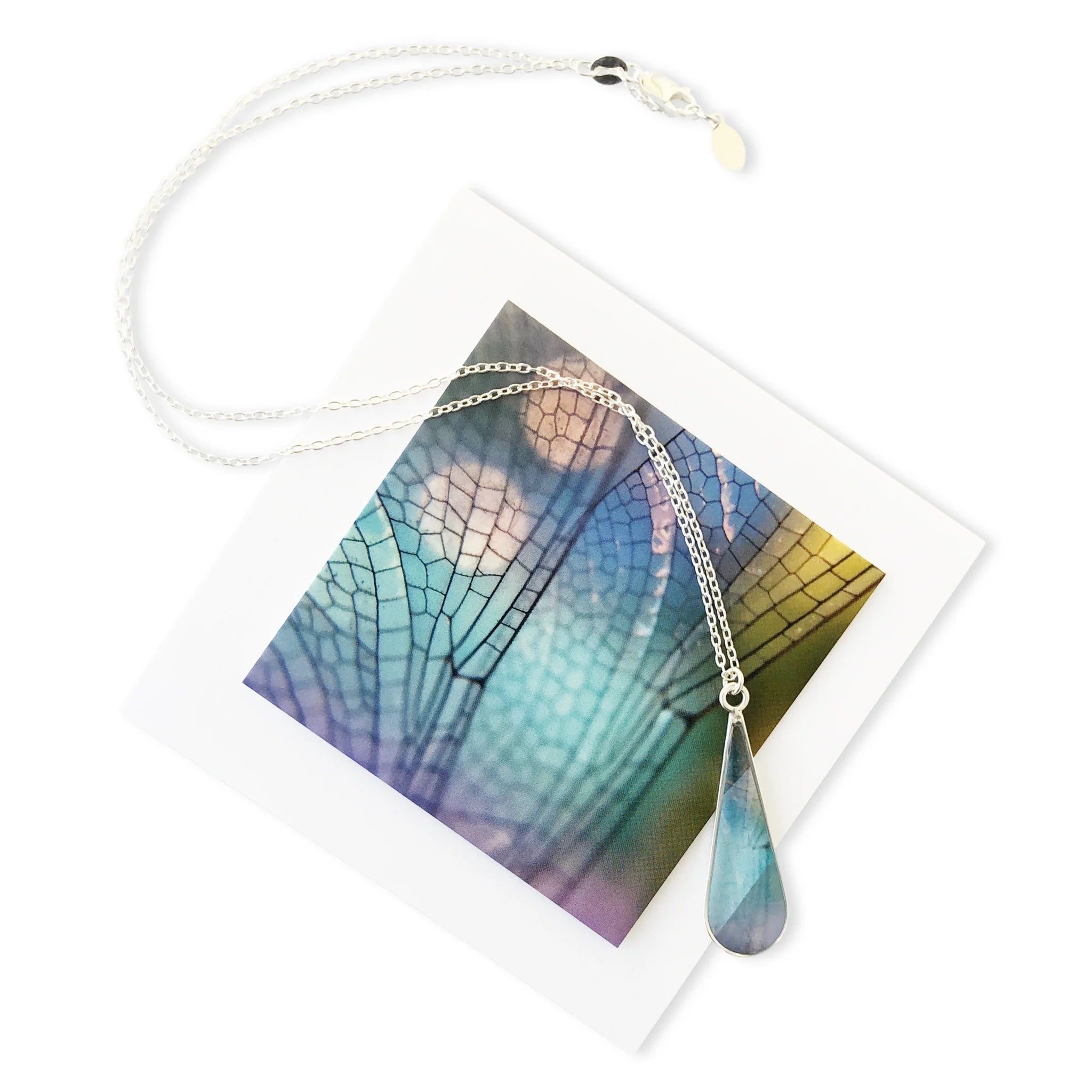 Handmade Dragonfly "Summer Wing" Silver Teardrop Pendant Necklace