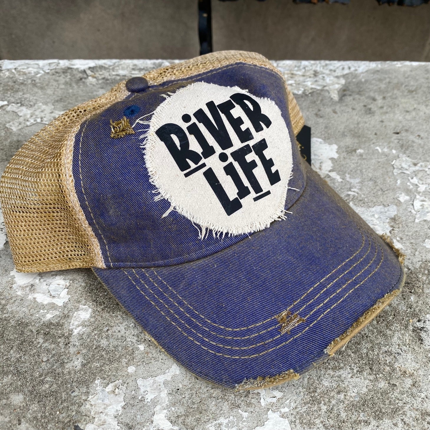 River Life Hat, River Cap, Swim Hat, Distressed Hat