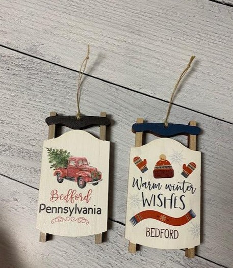 Bedford Christmas Sled Ornaments