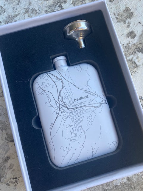 HOME TOWN MAP POCKET FLASK-Bedford