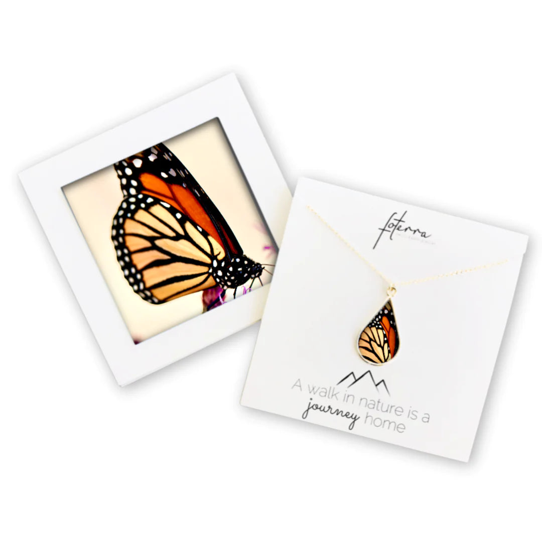 Handmade Monarch Butterfly Silver Teardrop Pendant Necklace