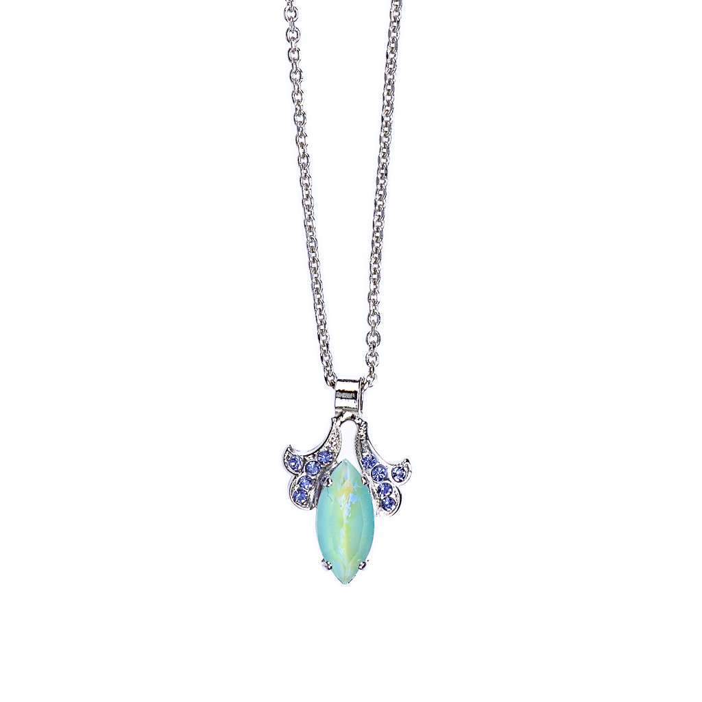 Mariana Silver Ornate Marquise Crystal Pendant Necklace in "Matcha"