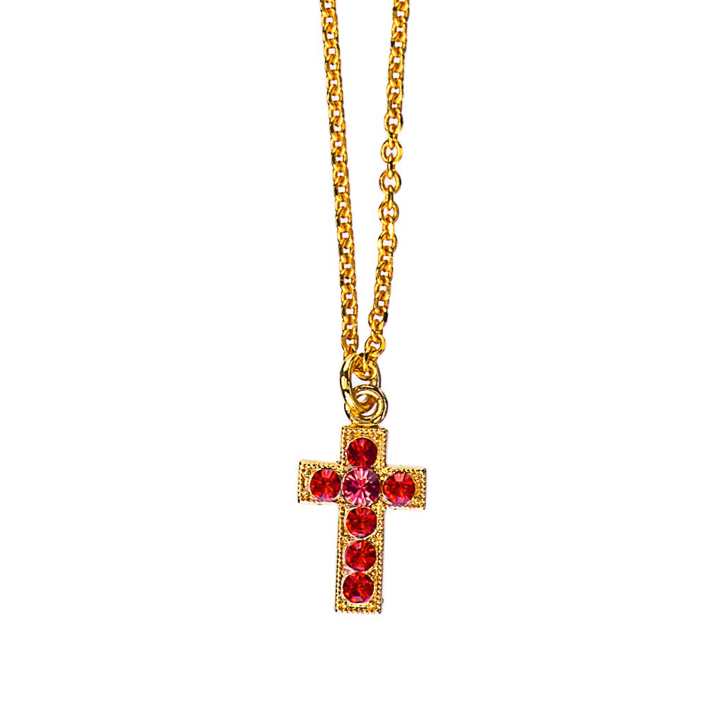 Mariana Rose Gold Cross Pendant Necklace in “Hibiscus"