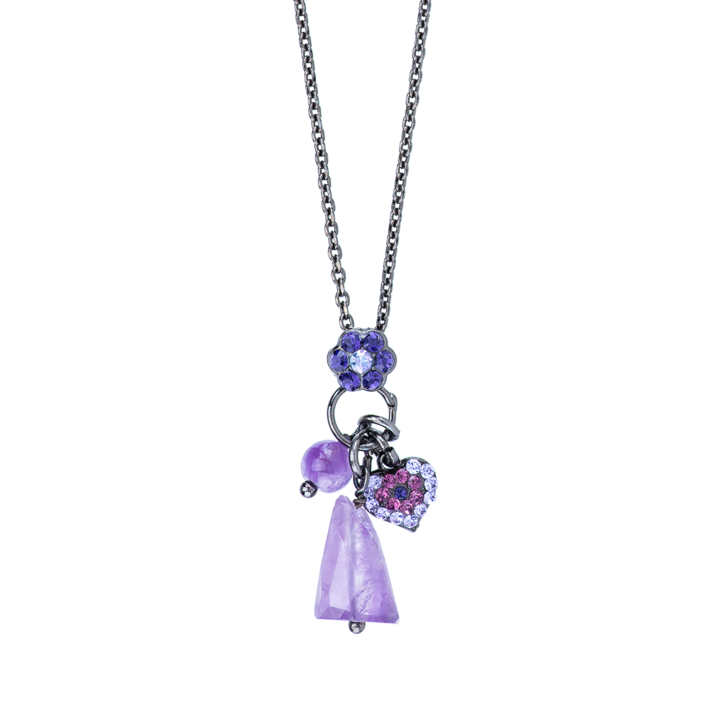 Mariana Gray Plated Petite Flower Heart Charm Pendant Necklace in “Wildberry”