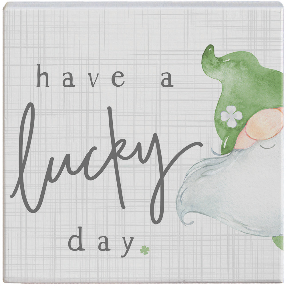 Lucky Day Gnome Decorative Square Wooden Sign