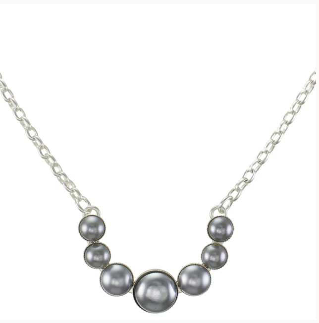 Marjorie Baer Semi Circle Arc of Graduated Grey Cabochons on Chain Necklace