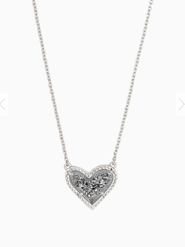 Kendra Scott Ari Heart Silver Pendant Necklace In Platinum Drusy