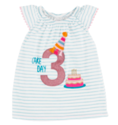 Mudpie "Cake Day" Blue & White Striped 3rd Birthday Tunic