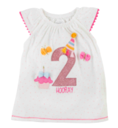 Mudpie "Hooray" 2nd Birthday Tunic with Pom-Trimmed Sleeves