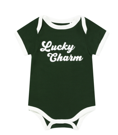 Lucky Charm St. Patricks Day Bamboo Terry Ringer Baby Onesie