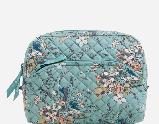 Vera Bradley Large Cosmetic Bag in Recycled Cotton-Sunlit Garden Sage