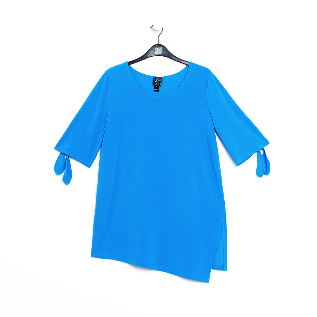 Clara Sunwoo Tie Cuff Asymmetrical Vent Tunic - Brilliant Blue