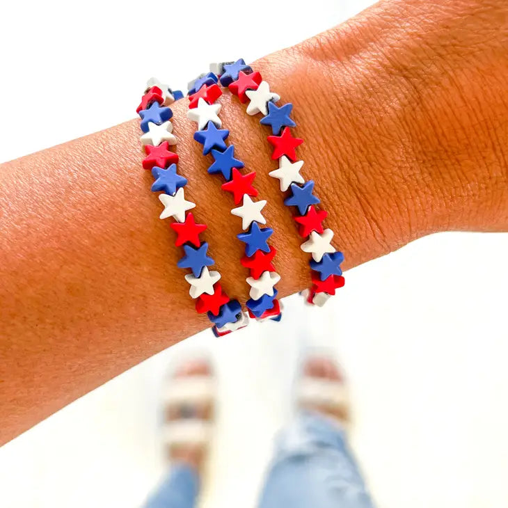 RED White Blue Bracelet American Flag USA Patriotic Beaded Stretch Women |  eBay