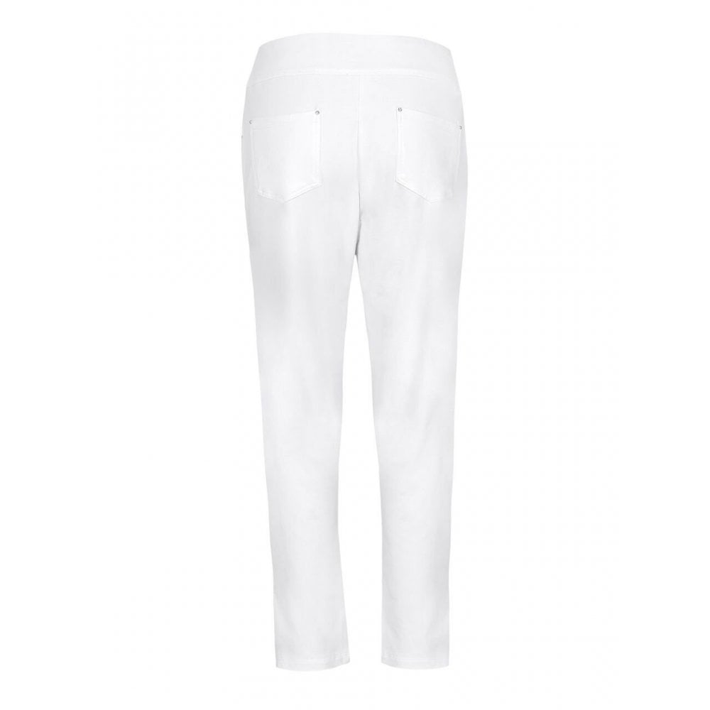 Dolcezza Cropped White Pants with Snap Details