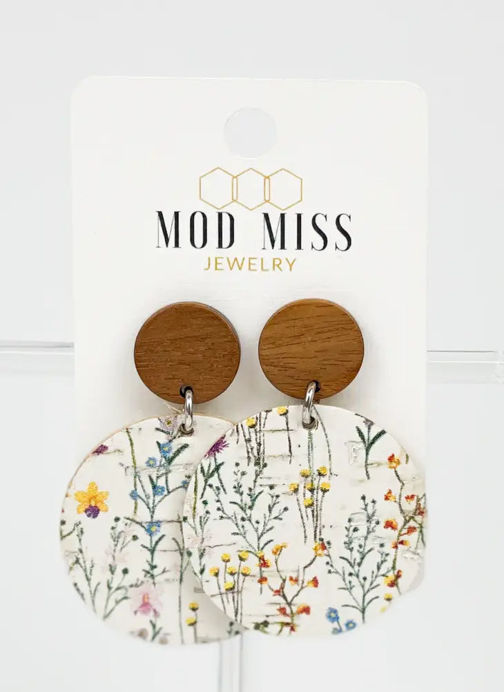 Cork+Leather Round Earrings