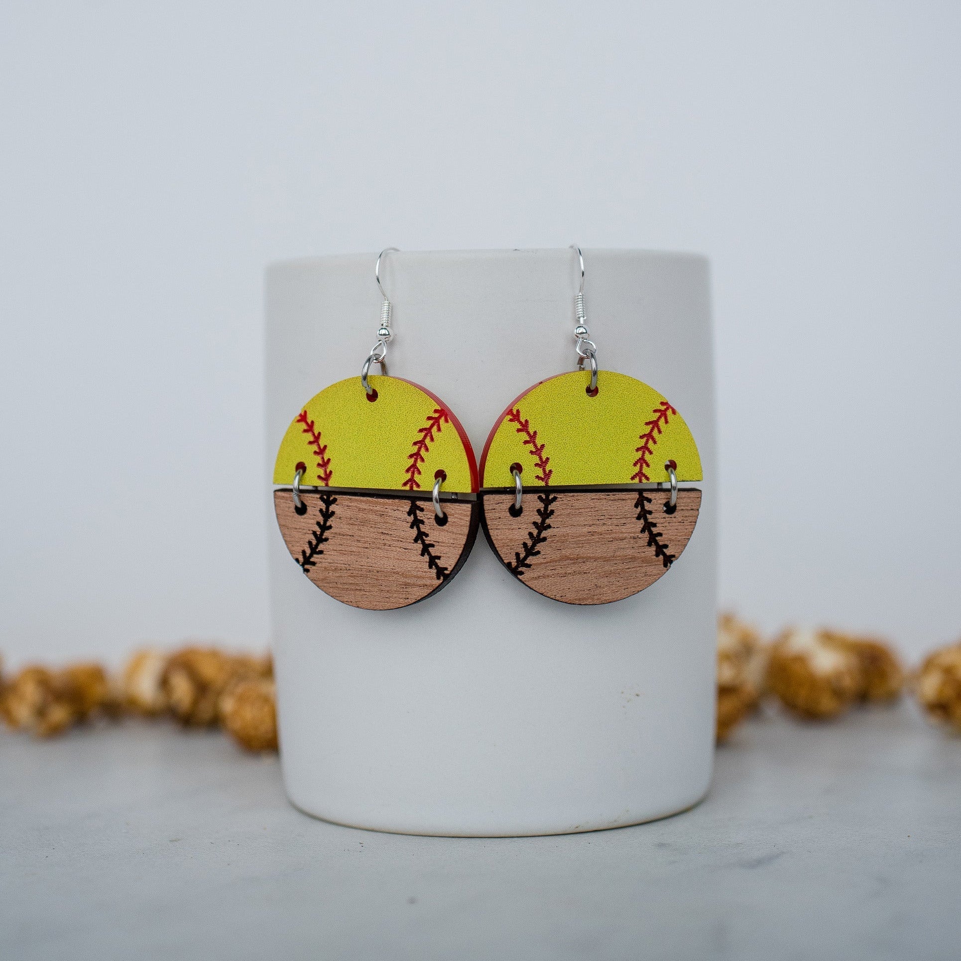 Hello Happiness Softball Earrings - Juli's Wearable Art