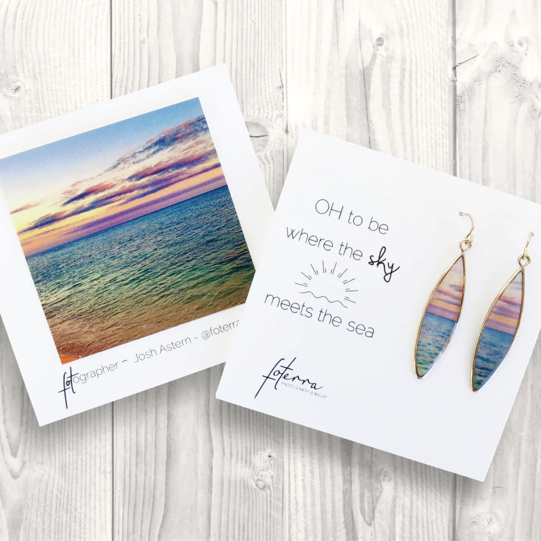 Handmade "Oh to Be Where the Sky Meets the Sea" Surfboard Silver Earrings