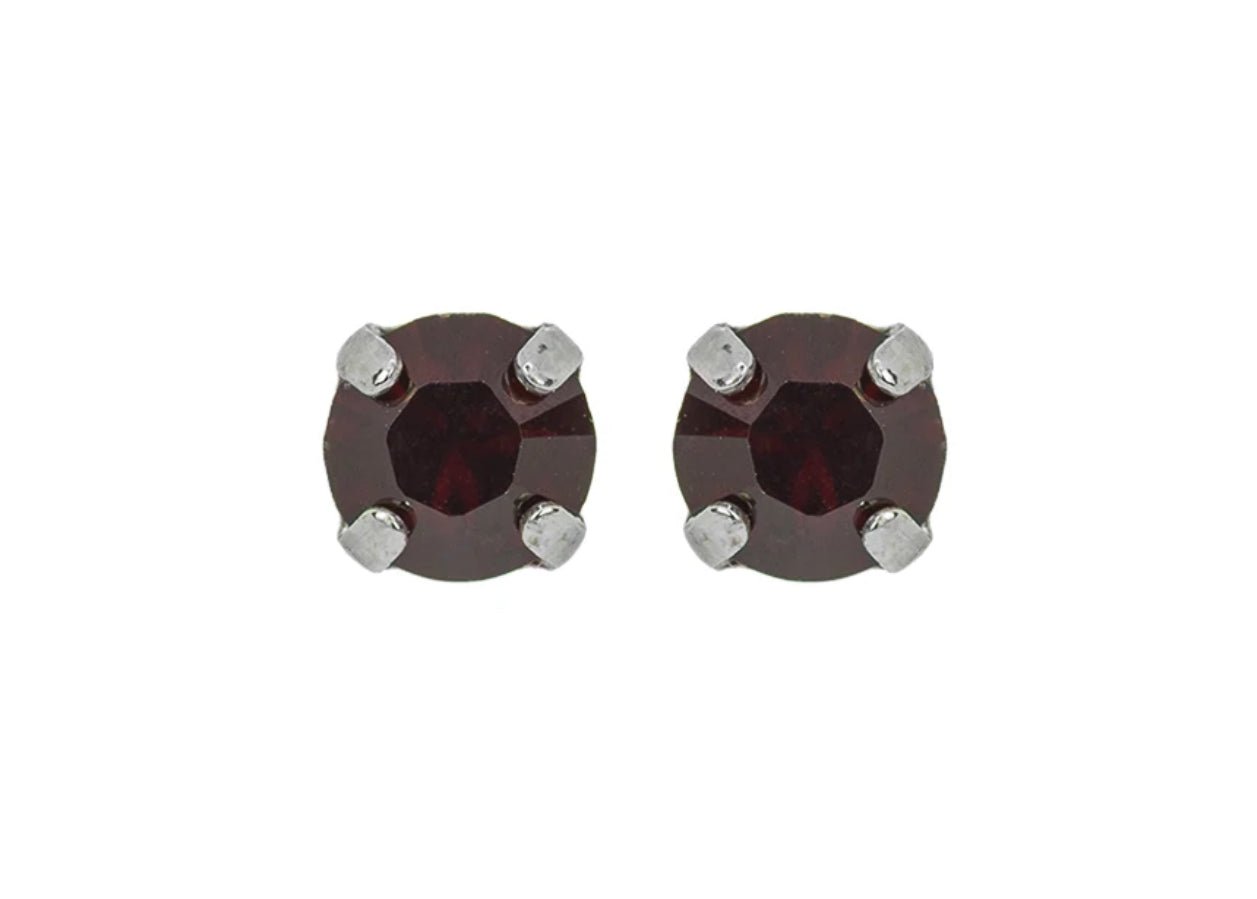 Mariana Rhodium Plated Petite Everyday Stud Crystal Earrings in "Garnet” - Juli's Wearable Art