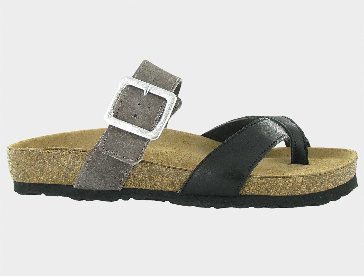 NAOT Fresno - Soft Black Leather/Taupe Gray Suede - Juli's Wearable Art