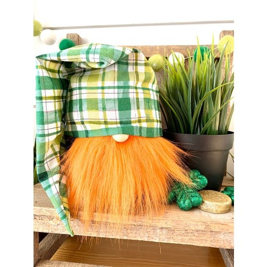 Slouchy St. Patrick’s Plaid Red Gnome, Boy - Juli's Wearable Art