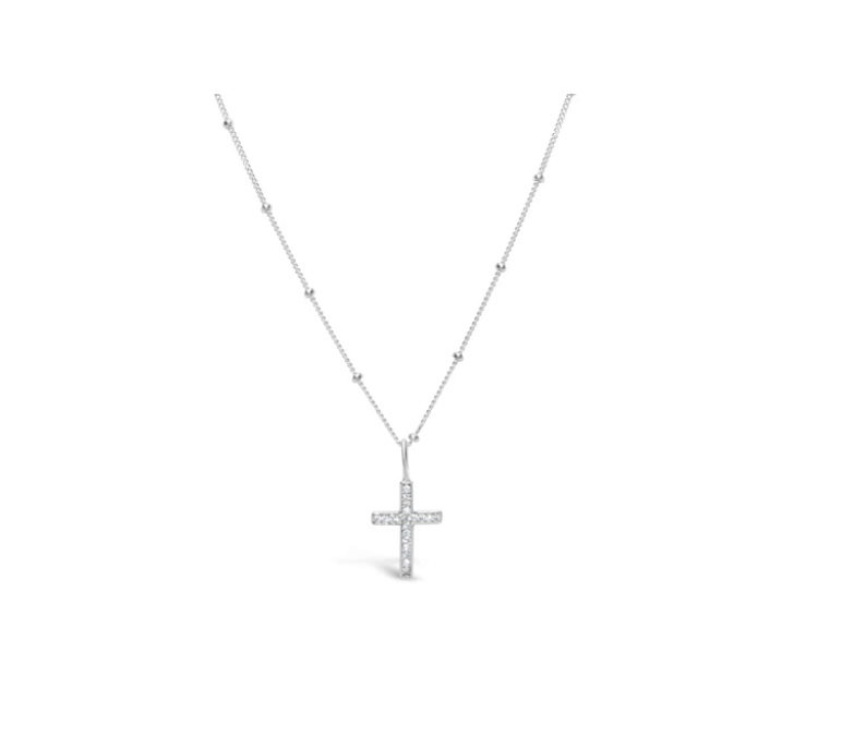 Stia Charm & Chain Necklace Pavé Cross in Silver or Gold
