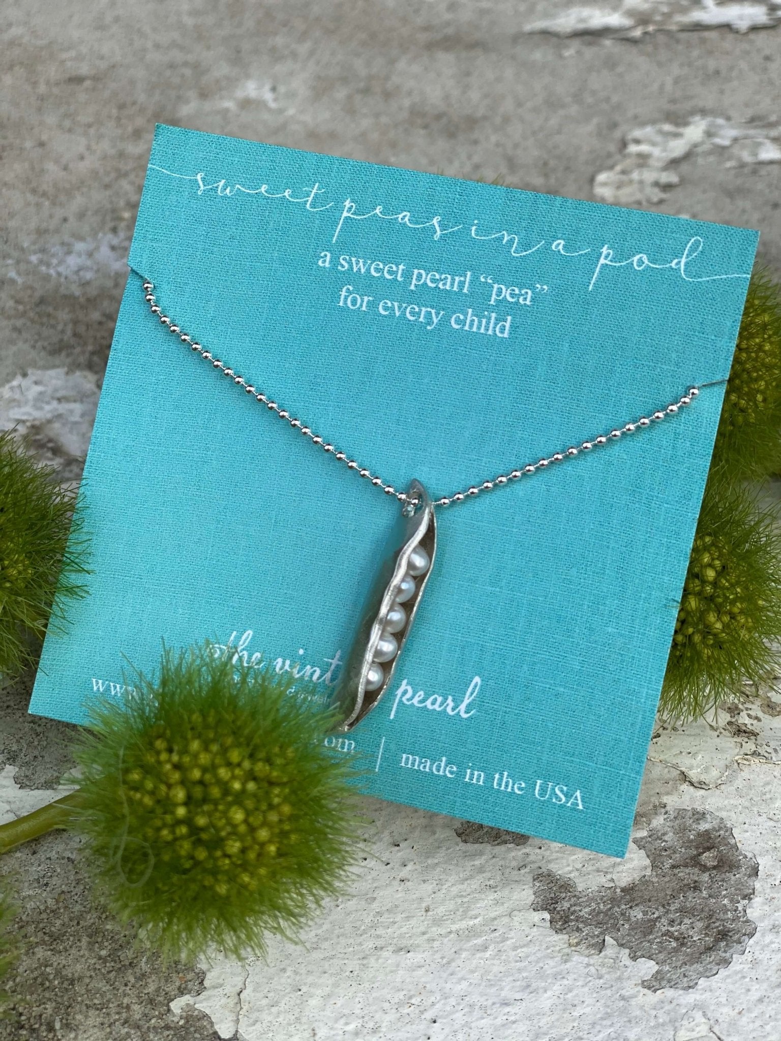 The Vintage Pearl Hand - Sculpted Mini Sweet Peas in a Pod Necklace by The Vintage Pearl - Juli's Wearable Art