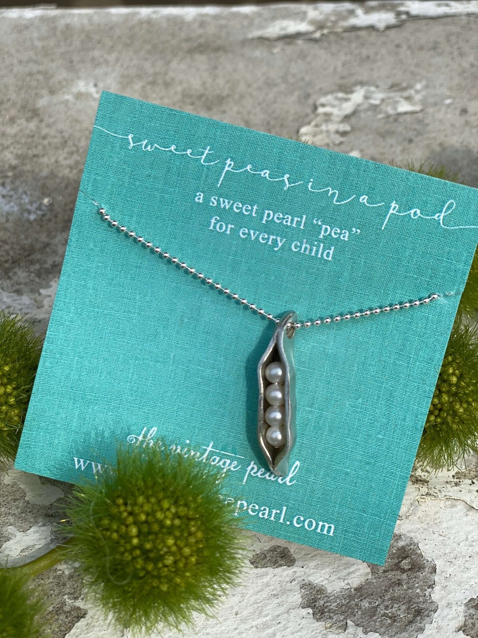 The Vintage Pearl Hand - Sculpted Mini Sweet Peas in a Pod Necklace by The Vintage Pearl - Juli's Wearable Art