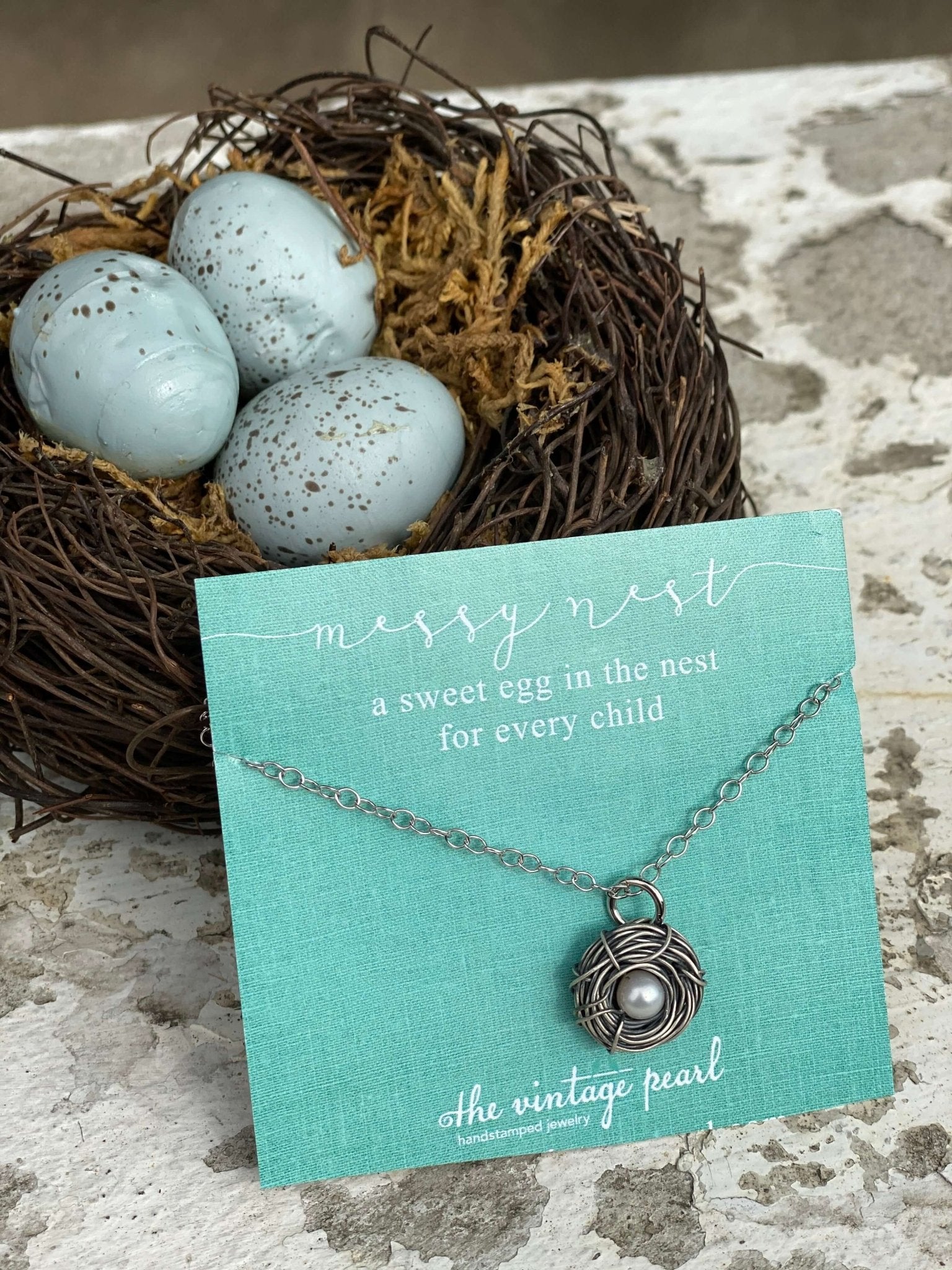The Vintage Pearl Hand-Stamped Messy Nest Necklace from The Vintage Pearl