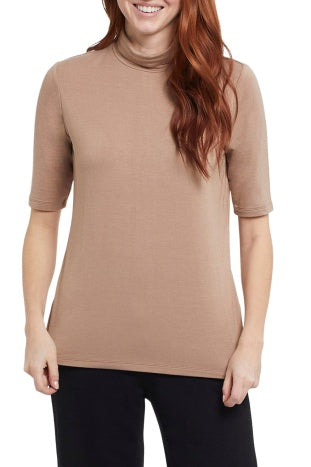 Tribal Taupe Mock Neck Top